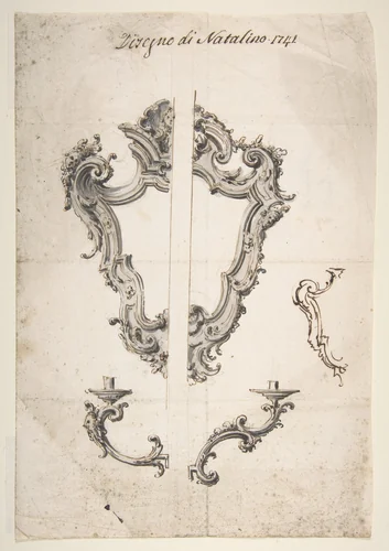 Designs for Mirror Frames and Sconces by Giovanni Battista Natali, drawing, 1698-1765