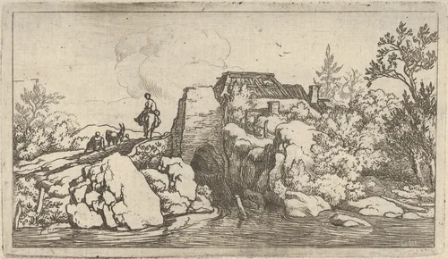 The Horseman on the Stone Bridge by Allart van Everdingen, print, 1621-1675