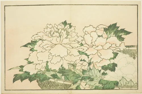 Chrysanthemums in a Basket, from The Picture Book of Realistic Paintings of Hokusai (Hokusai shashin gafu) by Katsushika Hokusai (葛飾 北斎), print, 1809-1819
