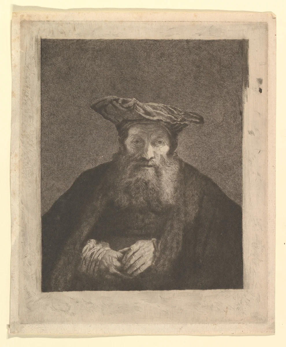 Old Man with Beard and Flat Cap, after Rembrandt by William Baillie, print, 1765