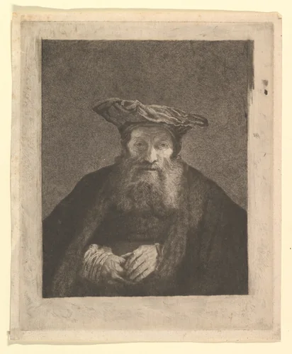 Old Man with Beard and Flat Cap, after Rembrandt by William Baillie, print, 1765