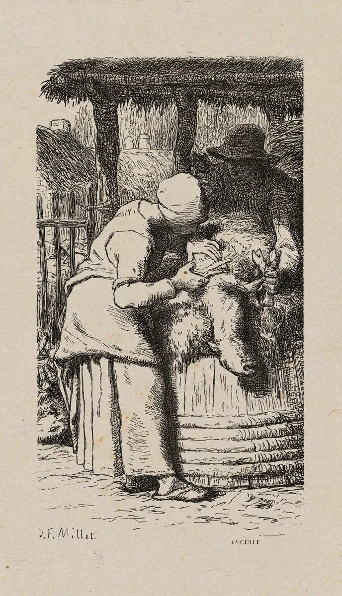 Woman Shearing Sheep by Jacques Adrien Lavieille
Jean François Millet, print, 1853