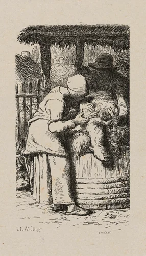 Woman Shearing Sheep by Jacques Adrien Lavieille
Jean François Millet, print, 1853