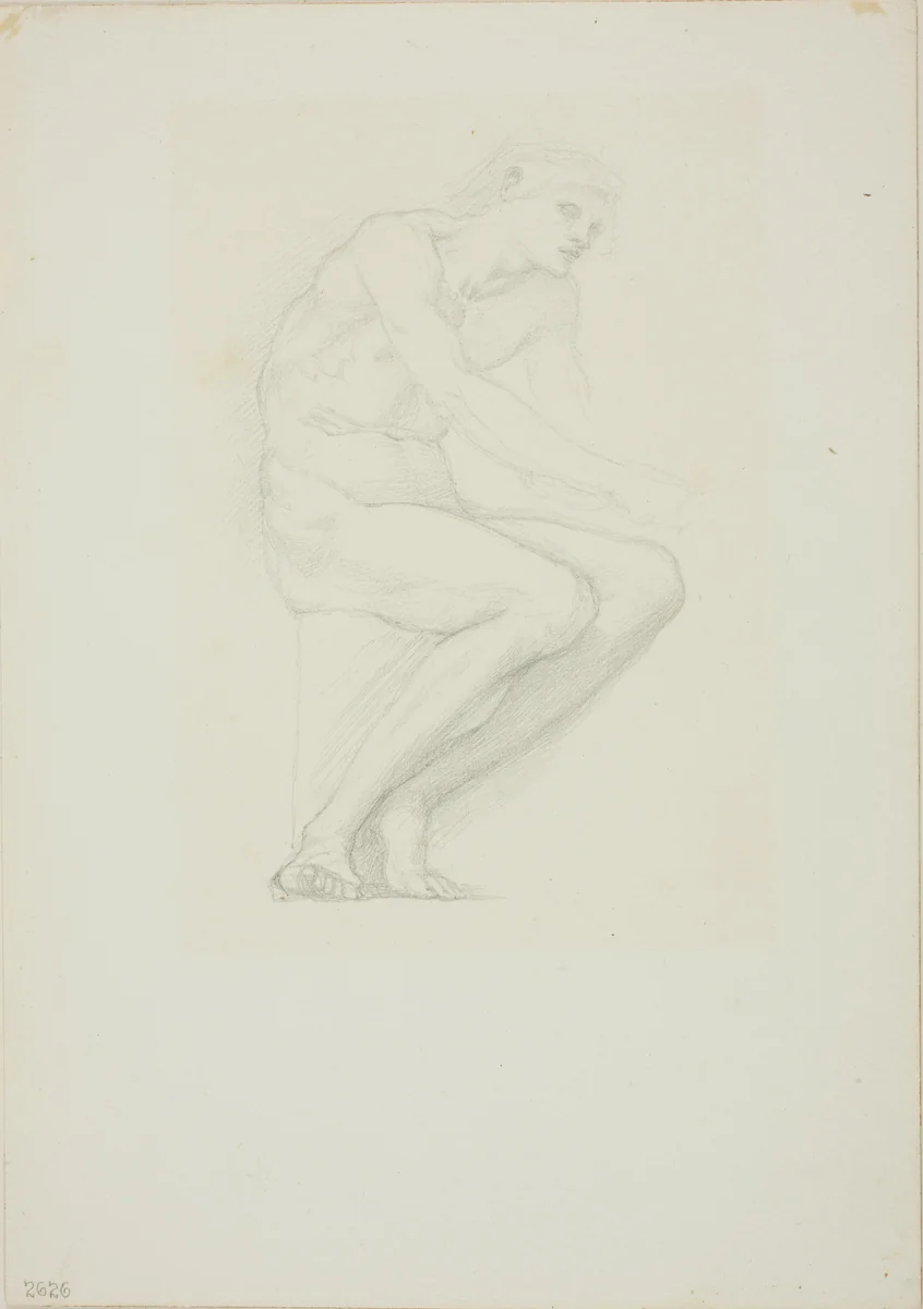 Seated Male Nude by Edward Burne-Jones, drawing, 1868-1883