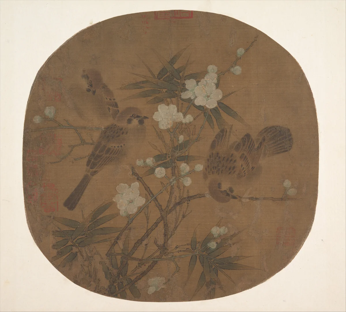 Sparrows, plum blossoms, and bamboo by Unidentified Artist, painting, 1167-1199