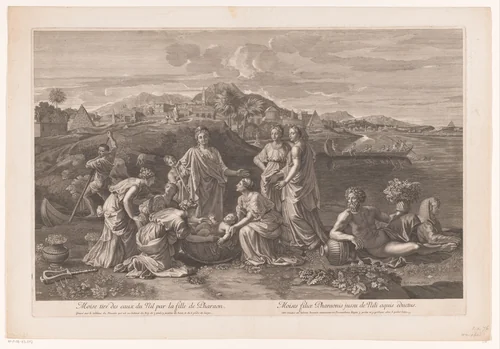 Mozes wordt gevonden door de dochter van de farao by Gilles Rousselet, print, 1620-1686