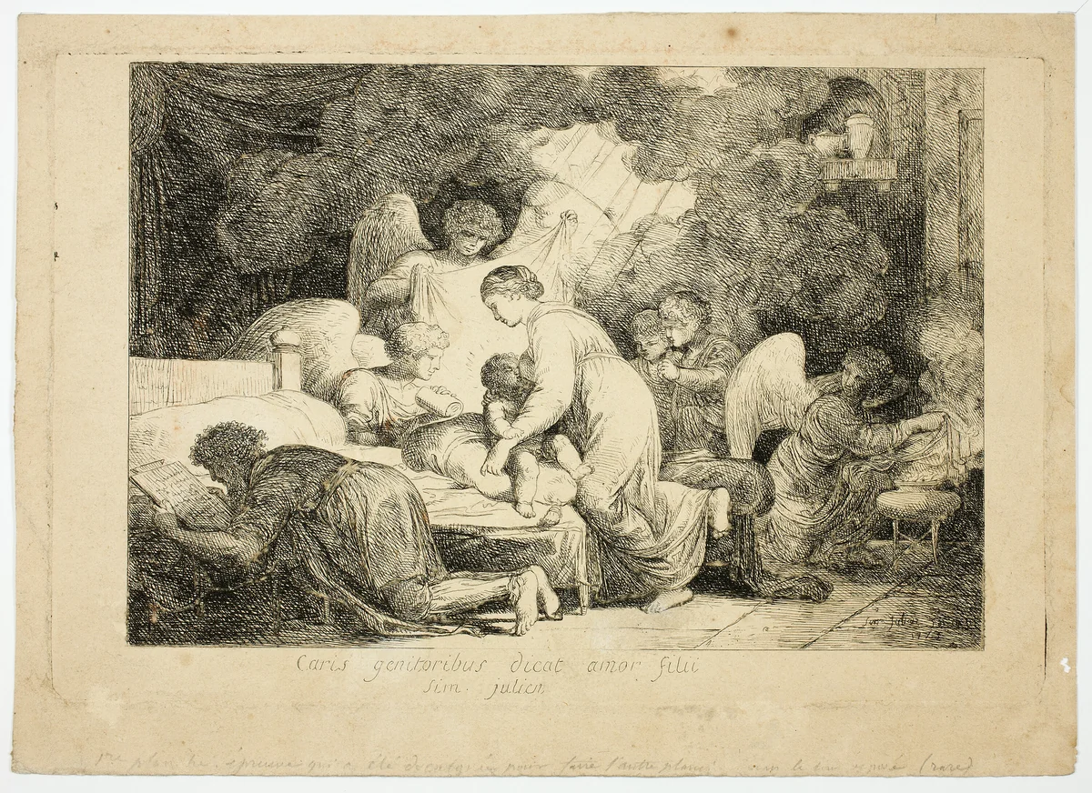The Holy Family Served by Angels by Simon Julien, print, 1773