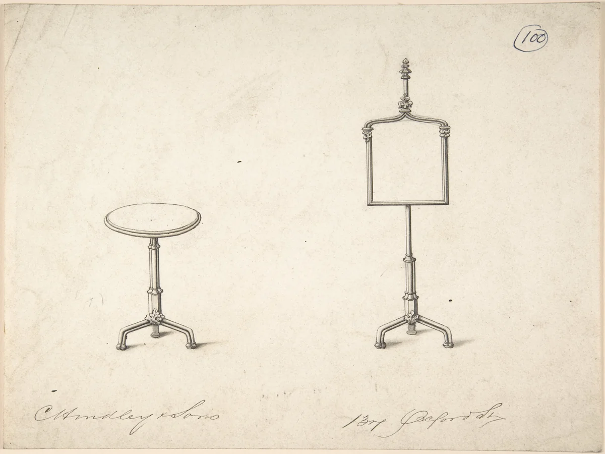 Design for a Standing Frame and End Table by Charles Hindley and Sons, drawing, 1841-1884