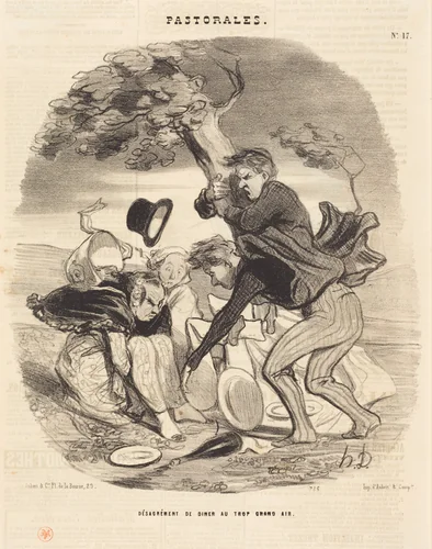 Désagrément de diner au trop grand air by Honoré Daumier, print, 1845