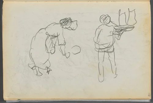 Sketchbook- The Granite Shore Hotel, Rockport, page 123: Two Figures with Sailboat by Maurice Prendergast, book, 1905-1910