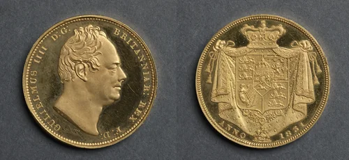 Two Pound Piece: George IV (obverse); Shield of Arms (reverse) by Jean Baptiste Merlen, metalwork, 1831