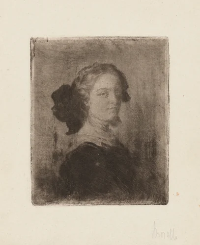 A Young Woman with a Bow in Her Hair by Domenico Morelli, print, 1874-1884