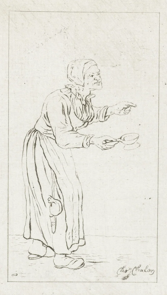 Staande vrouw met een vuurtest by Pieter de Mare, print, 1779