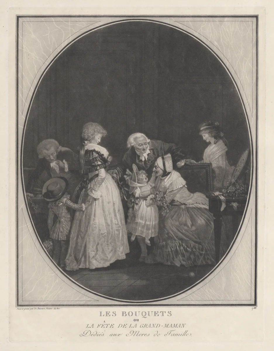 Les Bouquets ou la fête de la grand-maman by Louis Philibert Debucourt, print, 1788