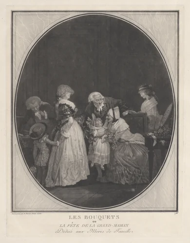 Les Bouquets ou la fête de la grand-maman by Louis Philibert Debucourt, print, 1788