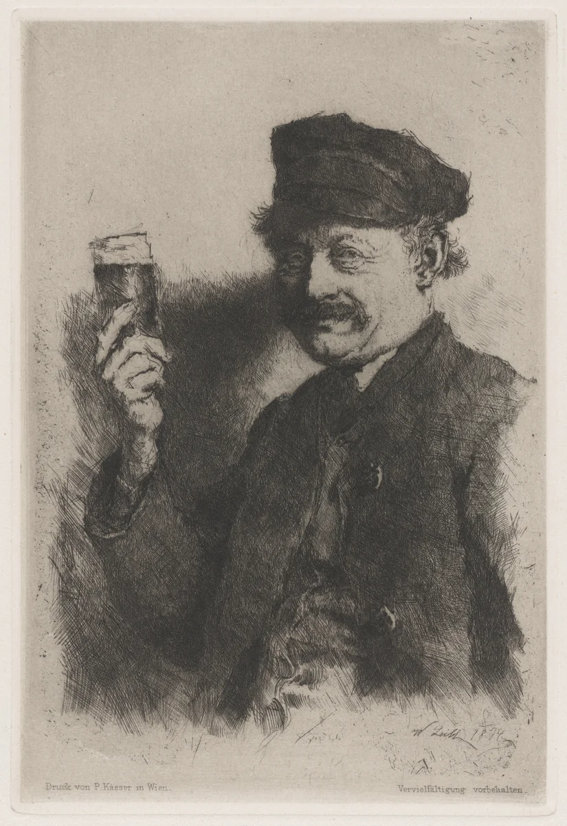 The Drinker (Portrait of Wirts Rauecker) by Wilhelm Leibl, print, 1874