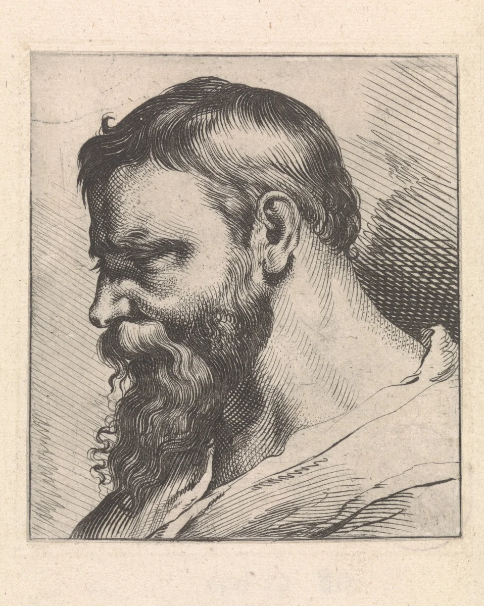 Buste van een apostel naar links by Theodorus van Kessel, print, 1630-1660