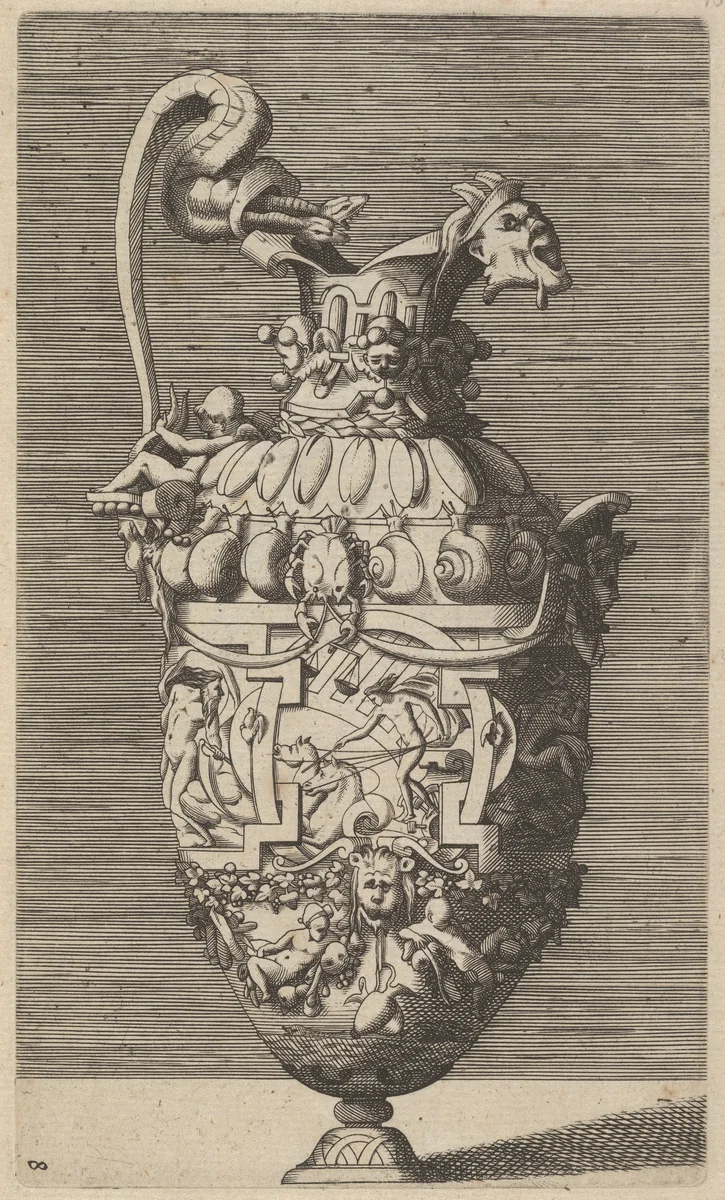 Vase with Helios or Phaeton on the Chariot of the Sun by René Boyvin, print, 1670-1700