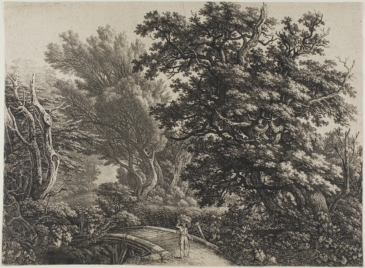 Rustic Bridge in a Tangled Wood by Carl Wilhelm Kolbe, print, 1779-1835