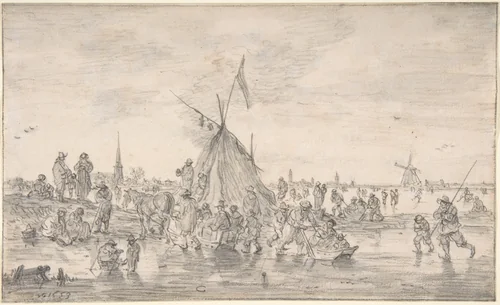 Winter Landscape by Jan van Goyen, drawing, 1653