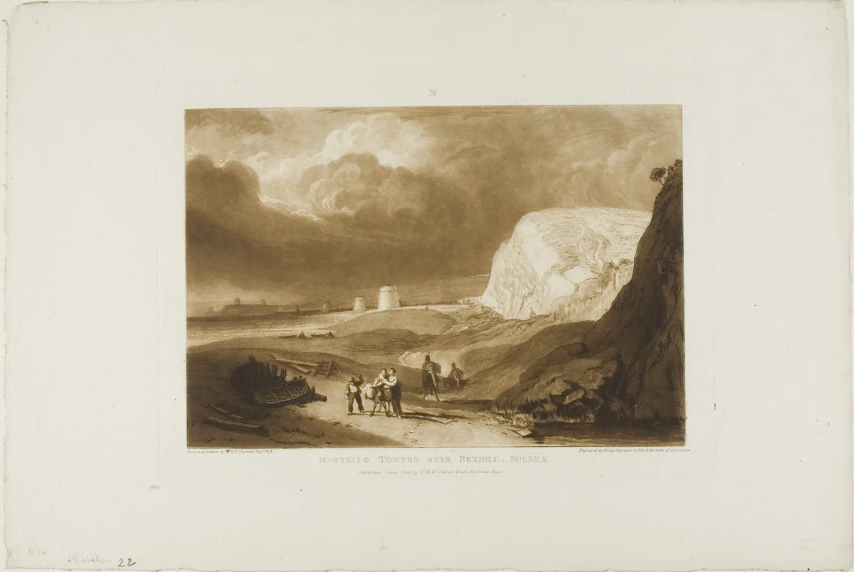 Martello Towers Near Bexhill, Sussex, plate 34 from Liber Studiorum by Joseph Mallord William Turner, print, 1811