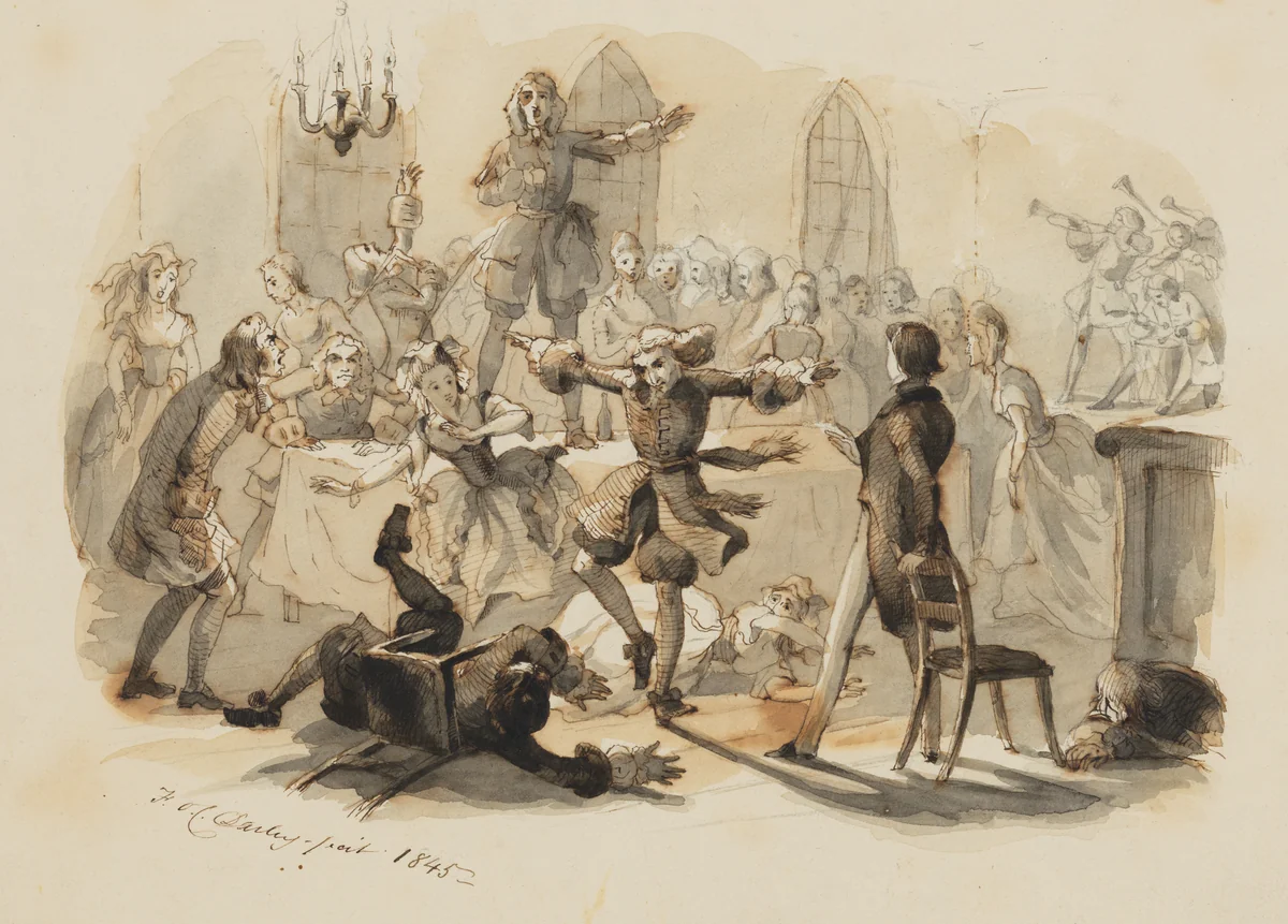 A Rowdy Party by Felix Darley, drawing, 1845