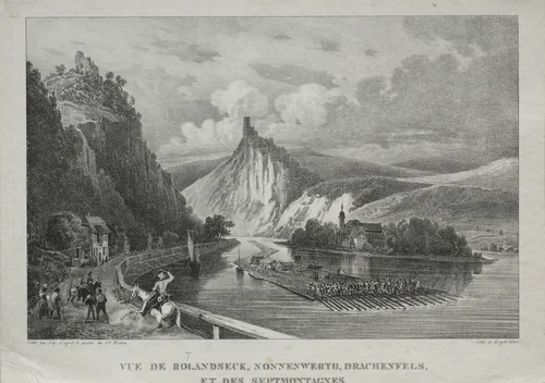 View of Rolandseck, Nonnenwerth, Drachenfels and Siebenbirge by Jules Jean-Baptiste de Joly, print, 1808-1865