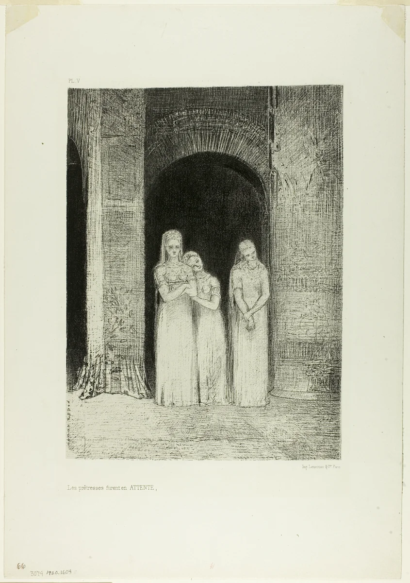 The Priestesses Were Waiting, from Night by Odilon Redon, print, 1886