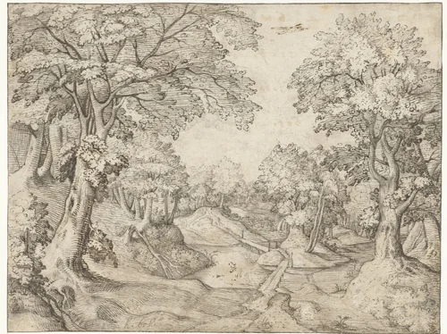 Boslandschap met een beek by anonymous, drawing, 1583