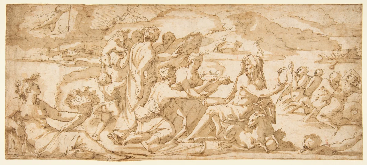 The First Fruits of the Earth Offered to Saturn by Giorgio Vasari, drawing, 1555-1556