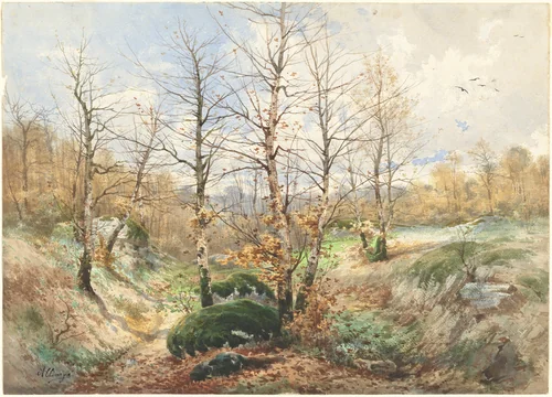 Autumn Landscape in the Forest of Fontainebleau by Auguste Allongé, drawing, 1855-1865