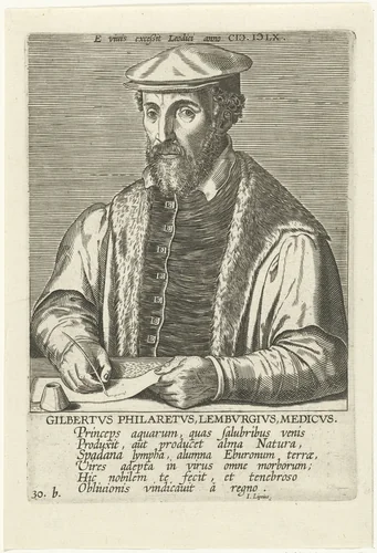 Portret van Gilbert Fusch by Philips Galle, print, 1608