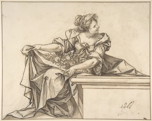 Female Personification of Summer or Abundance by Sebastián de Herrera-Barnuevo, drawing, 1619-1671