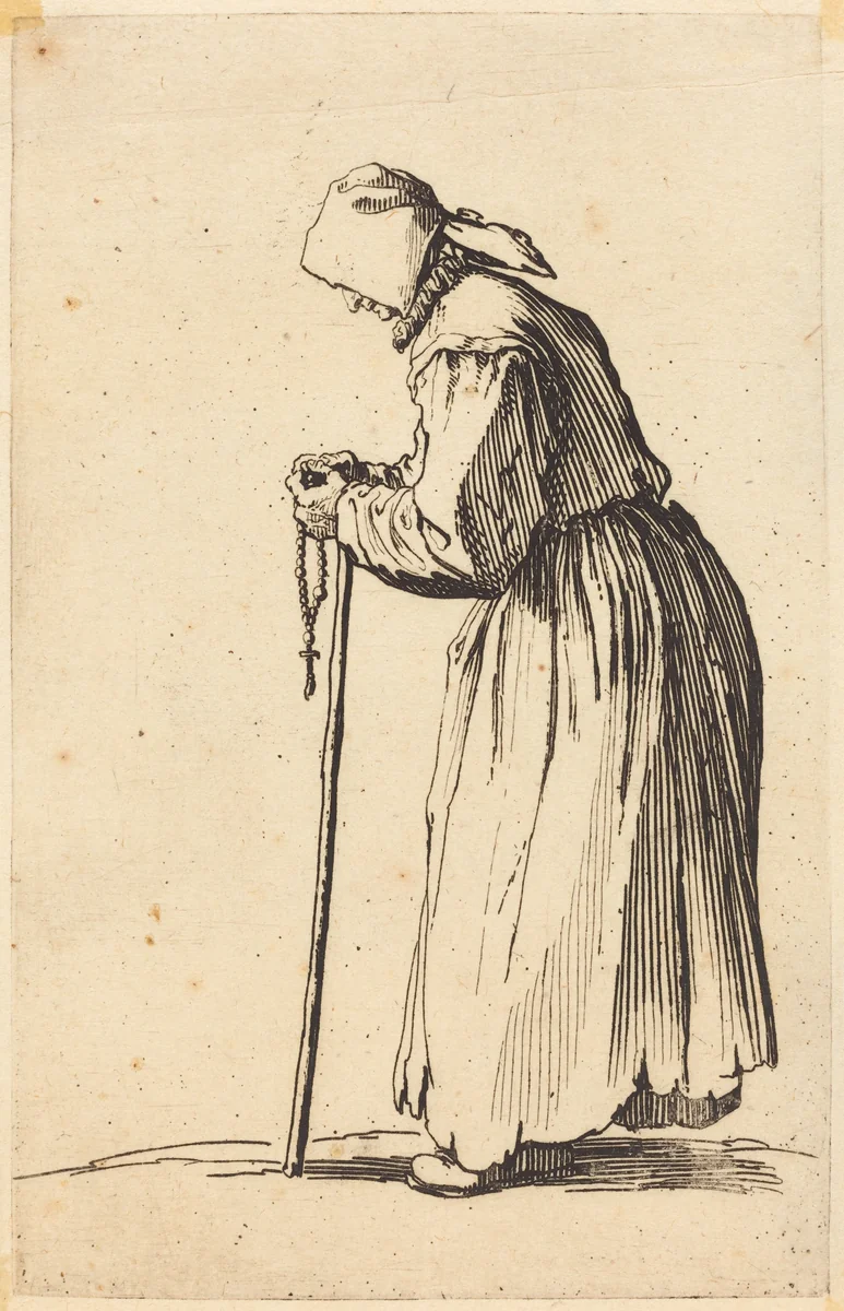 Beggar Woman with Rosary by Jacques Callot, print, 1622