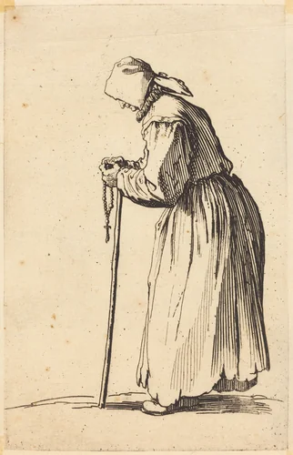 Beggar Woman with Rosary by Jacques Callot, print, 1622