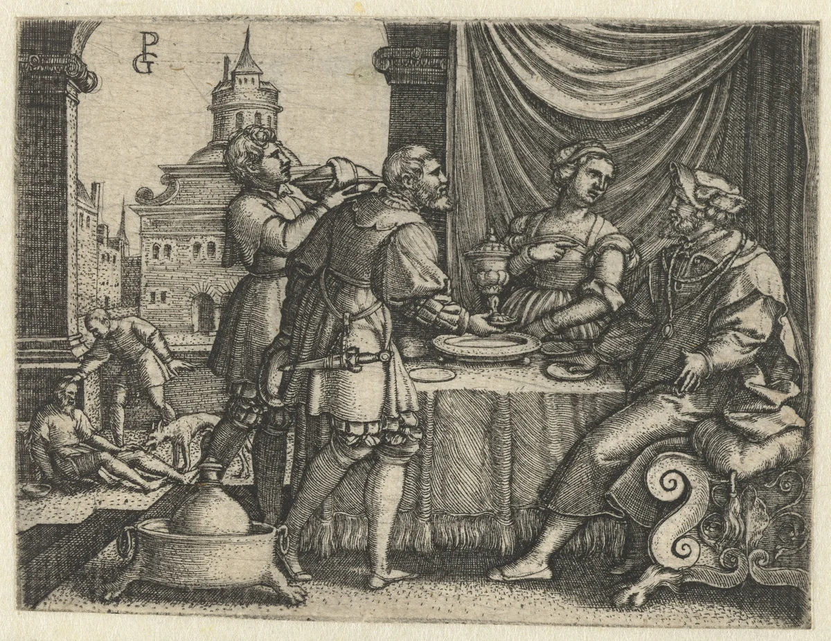 Feestmaal van de rijke man by Unknown, print, 1542-1543