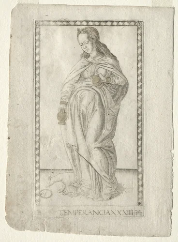 Temperance (from the Tarocchi, series B: Cosmic Principles & Virtues, #34) by Master of the E-Series Tarocchi, print, 1457-1467