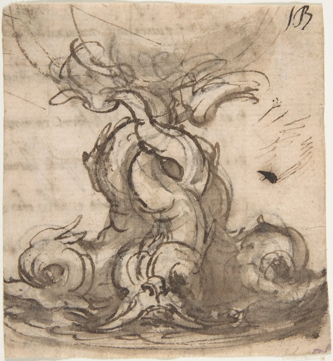 Design for the Base of a Vessel with Three Dolphins by Giovanni Battista Foggini, drawing, 1652-1725