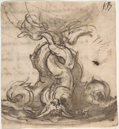 Design for the Base of a Vessel with Three Dolphins by Giovanni Battista Foggini, drawing, 1652-1725