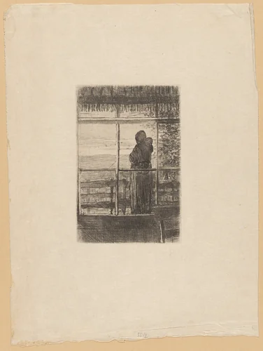 Woman with Child, Waiting by Jozef Israëls, print, 1873