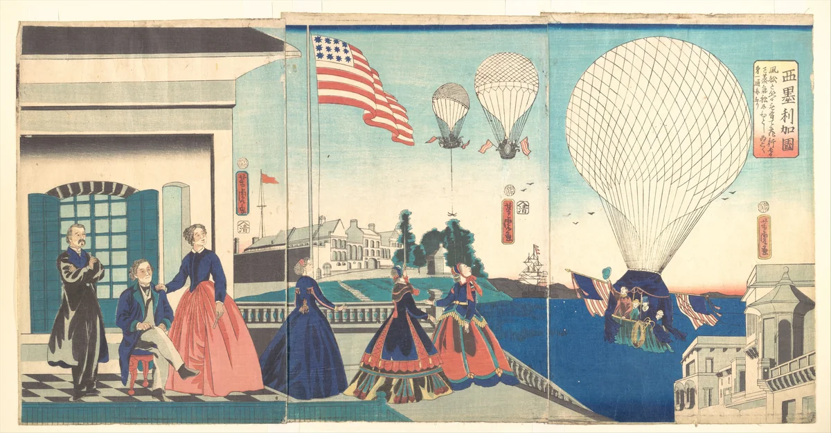 “America”: Enjoying Hot Air Balloons by Utagawa Yoshitora (歌川芳虎), print, 1867