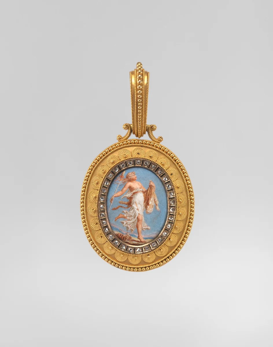 Etruscan revival pendant by Eugêne Fontenay, metalwork, 1830-1899