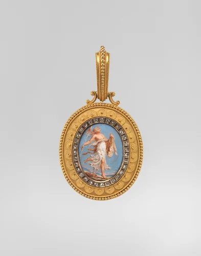 Etruscan revival pendant by Eugêne Fontenay, metalwork, 1830-1899