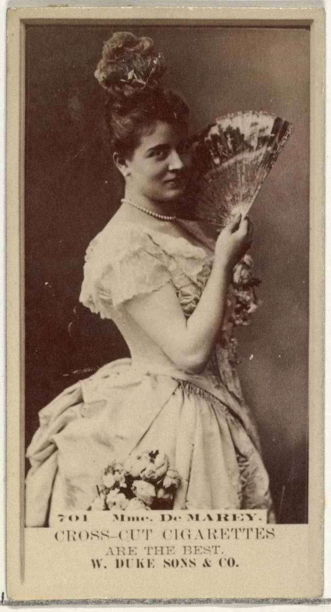Card Number 701, Mme. De Marey, from the Actors and Actresses series (N145-3) issued by Duke Sons & Co. to promote Cross Cut Cigarettes by W. Duke, Sons & Co., photograph, 1880-1889