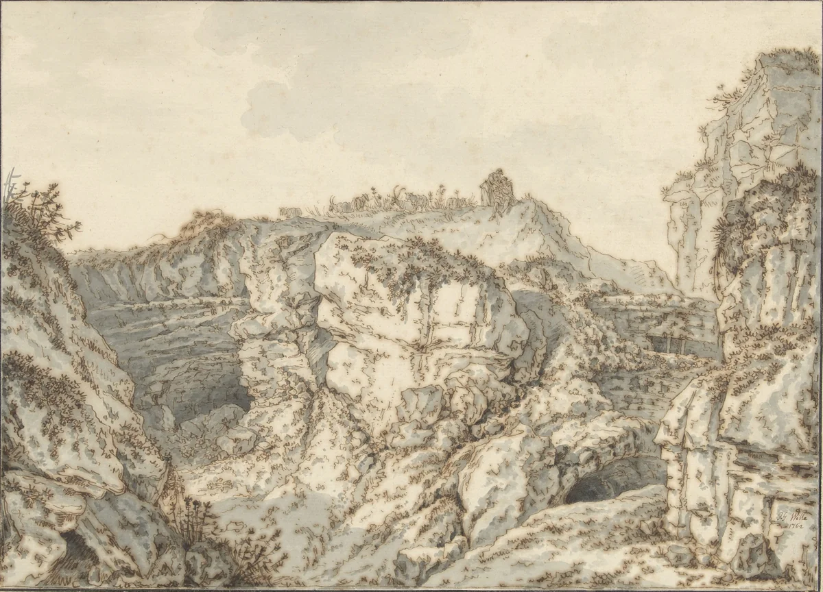Rotspartij op Montmartre by Johann Georg Wille, drawing, 1762