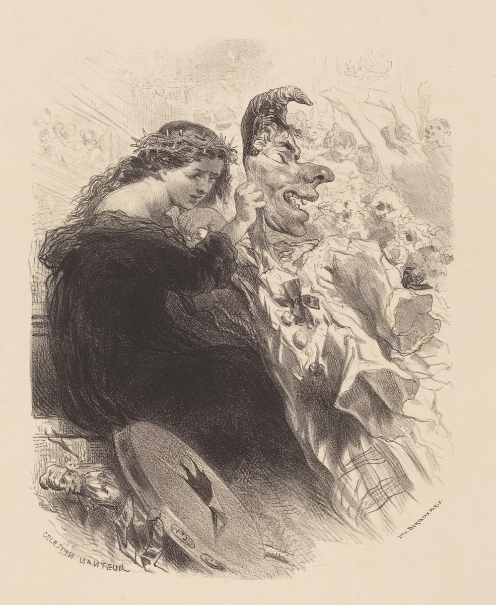 The Woman Behind the Mask by Célestin Nanteuil, print, 1813-1873