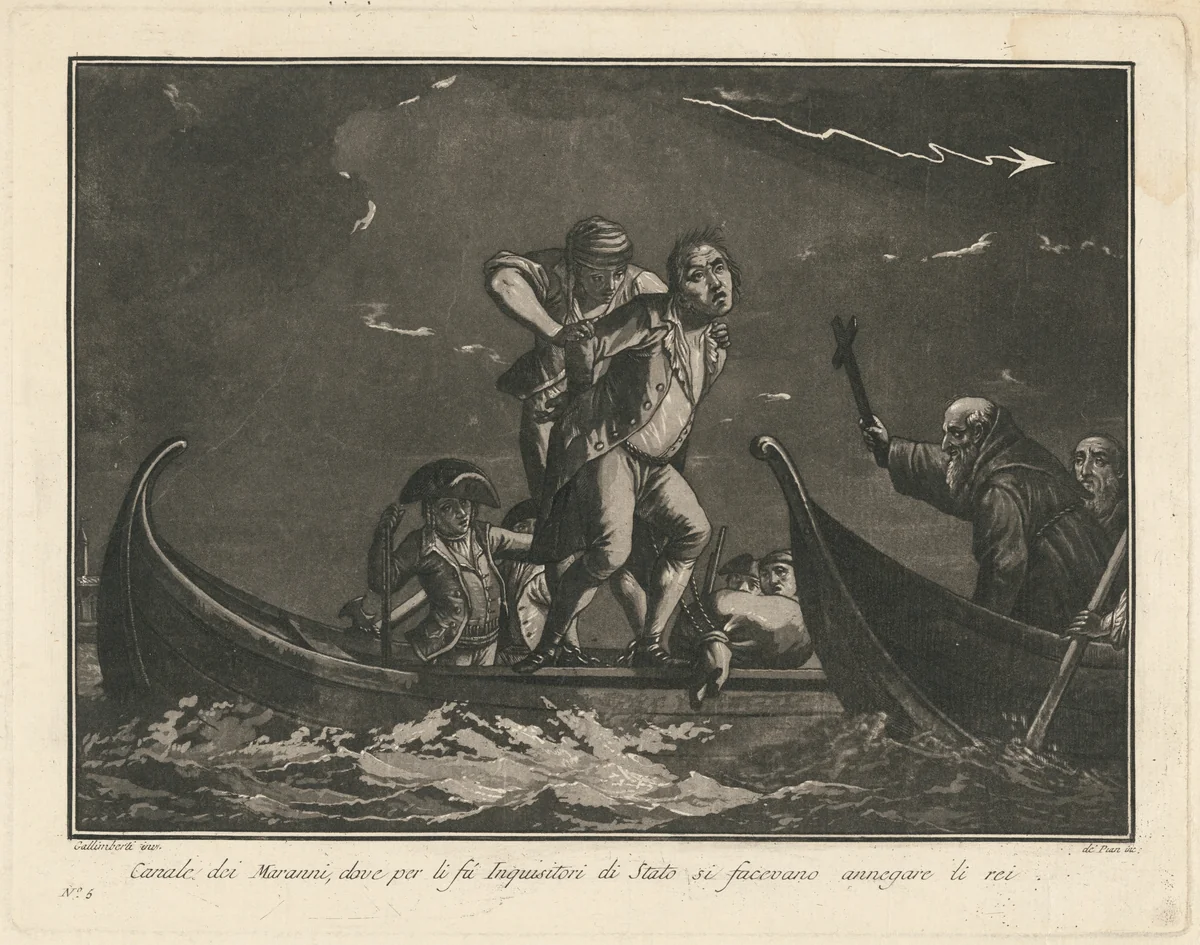 The Canal dei Marani, Where State Inquisitors Had Them Drowned by Giovanni De Pian; Francesco Galimberti, print, 1797