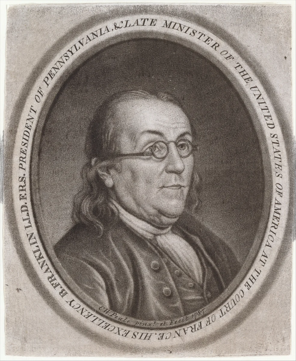 Benjamin Franklin by Charles Willson Peale, print, 1787