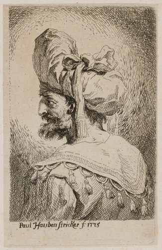 Oriental with a Soft Hat in Profile, Looking Left by Paul Haubenstricker, print, 1775