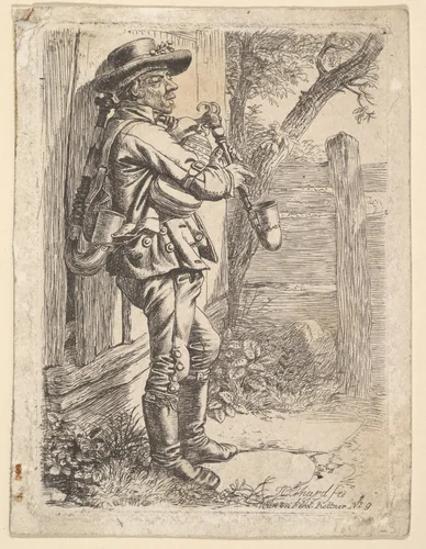 Peasant with a Rake by Johann Christoph Erhard, print, 1819